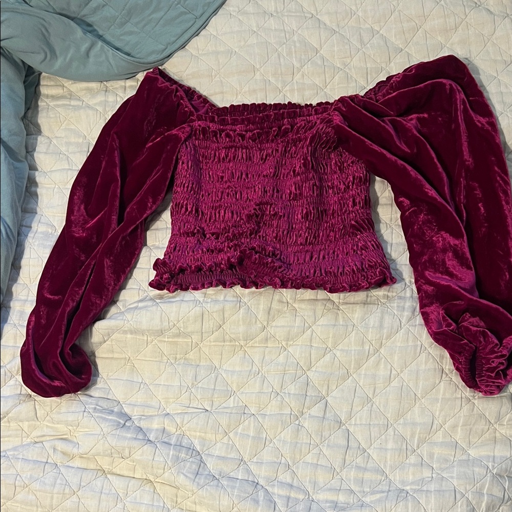 Anthropologie Velvet Off-Shoulder Top in Deep Pink
